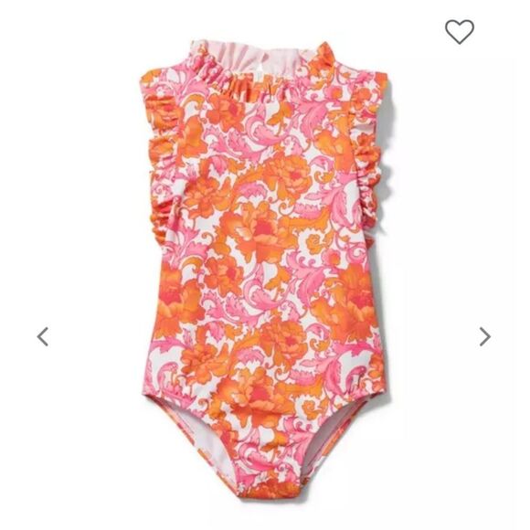 Janie and Jack Floral Ruffle Trim Swimsuit - Picture 1 of 11
